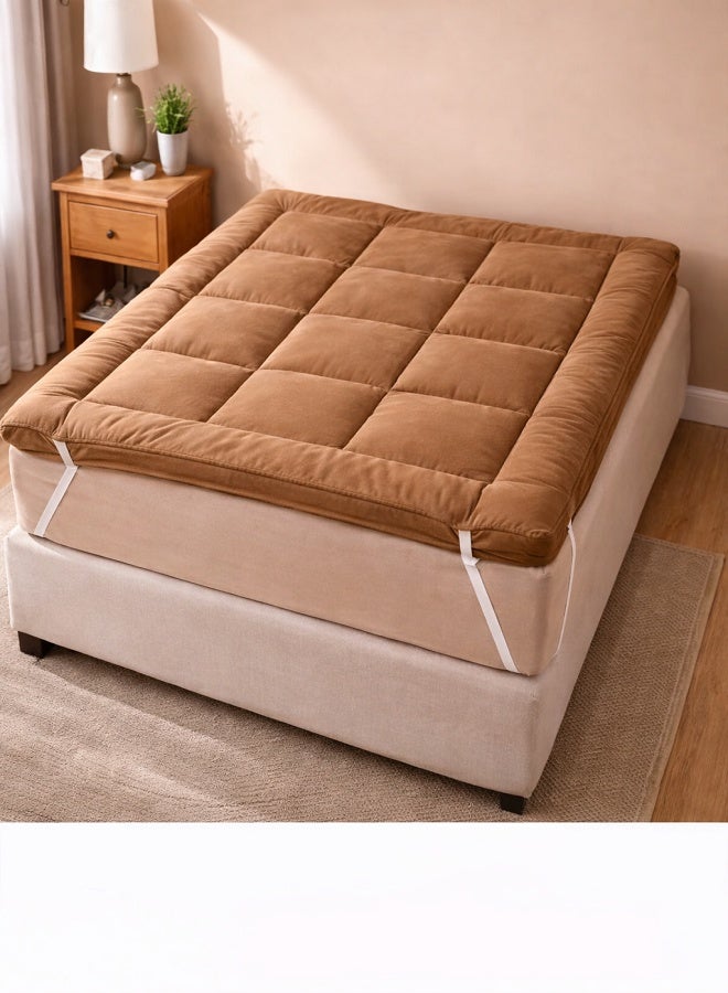 DORMICO Microfiber Mattress Topper 5cm Thick (180x200cm) Super Queen | 90 GSM Plain Luxury Bed Enhancer | Mattress Cover with 4-Sided Elastic Band | Brown